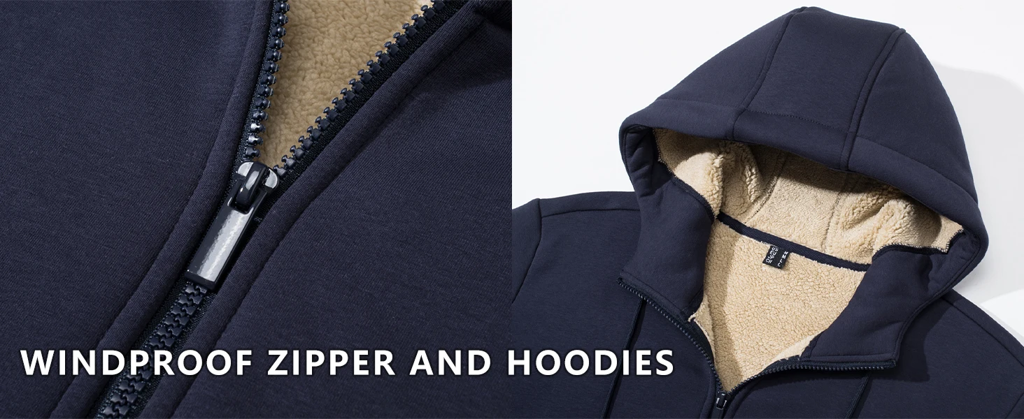 TACVASEN Fleece Lining Winter Hoodie Mens Sherpa Jackets Windproof Full Zip Warm Coats Climbing Hooded Casual Outwear Sportswear