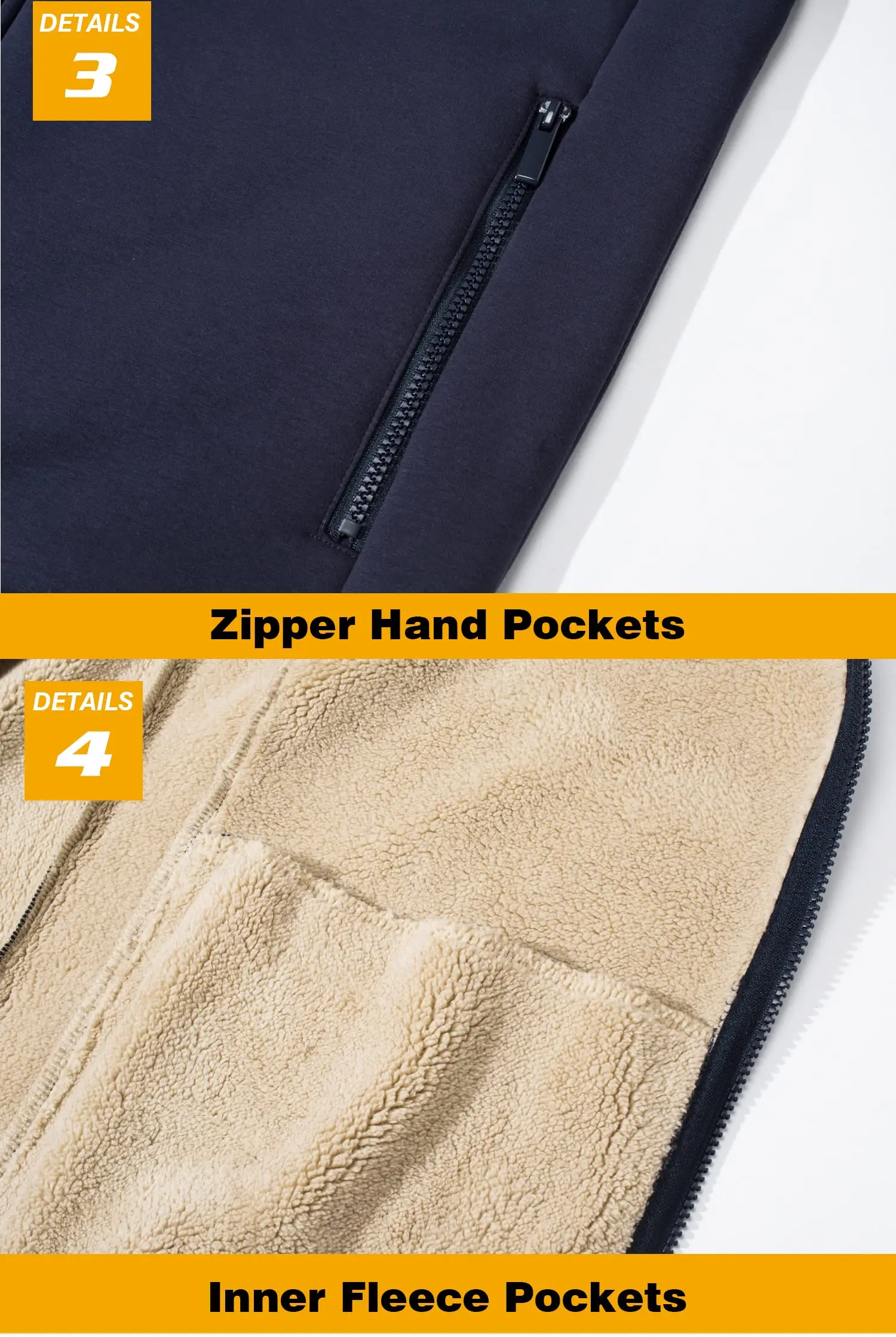 TACVASEN Fleece Lining Winter Hoodie Mens Sherpa Jackets Windproof Full Zip Warm Coats Climbing Hooded Casual Outwear Sportswear