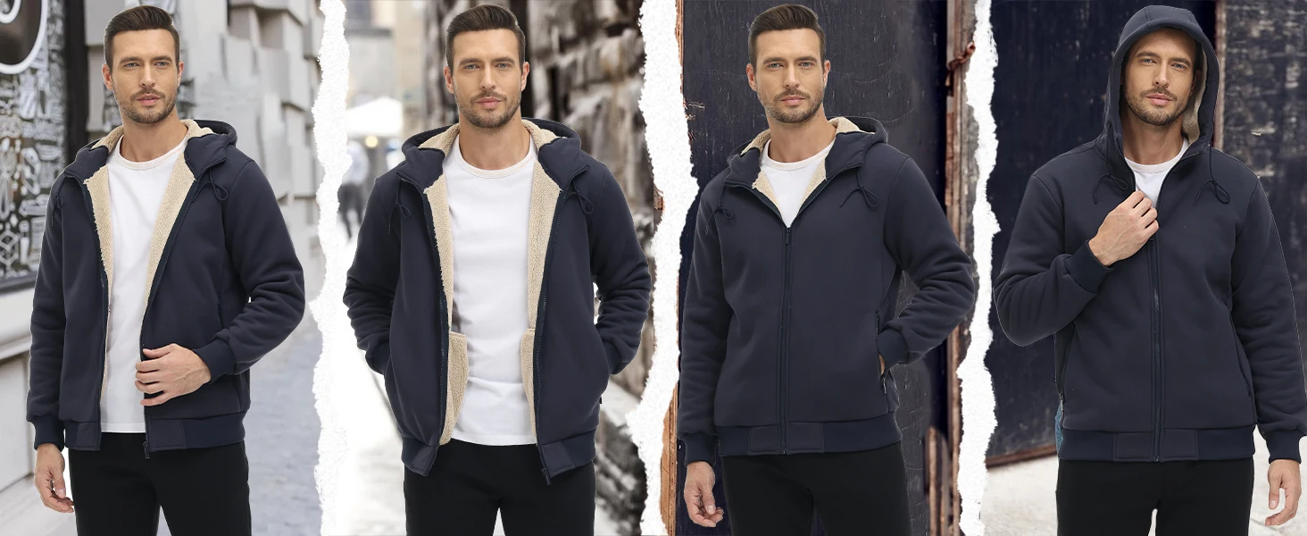 TACVASEN Fleece Lining Winter Hoodie Mens Sherpa Jackets Windproof Full Zip Warm Coats Climbing Hooded Casual Outwear Sportswear