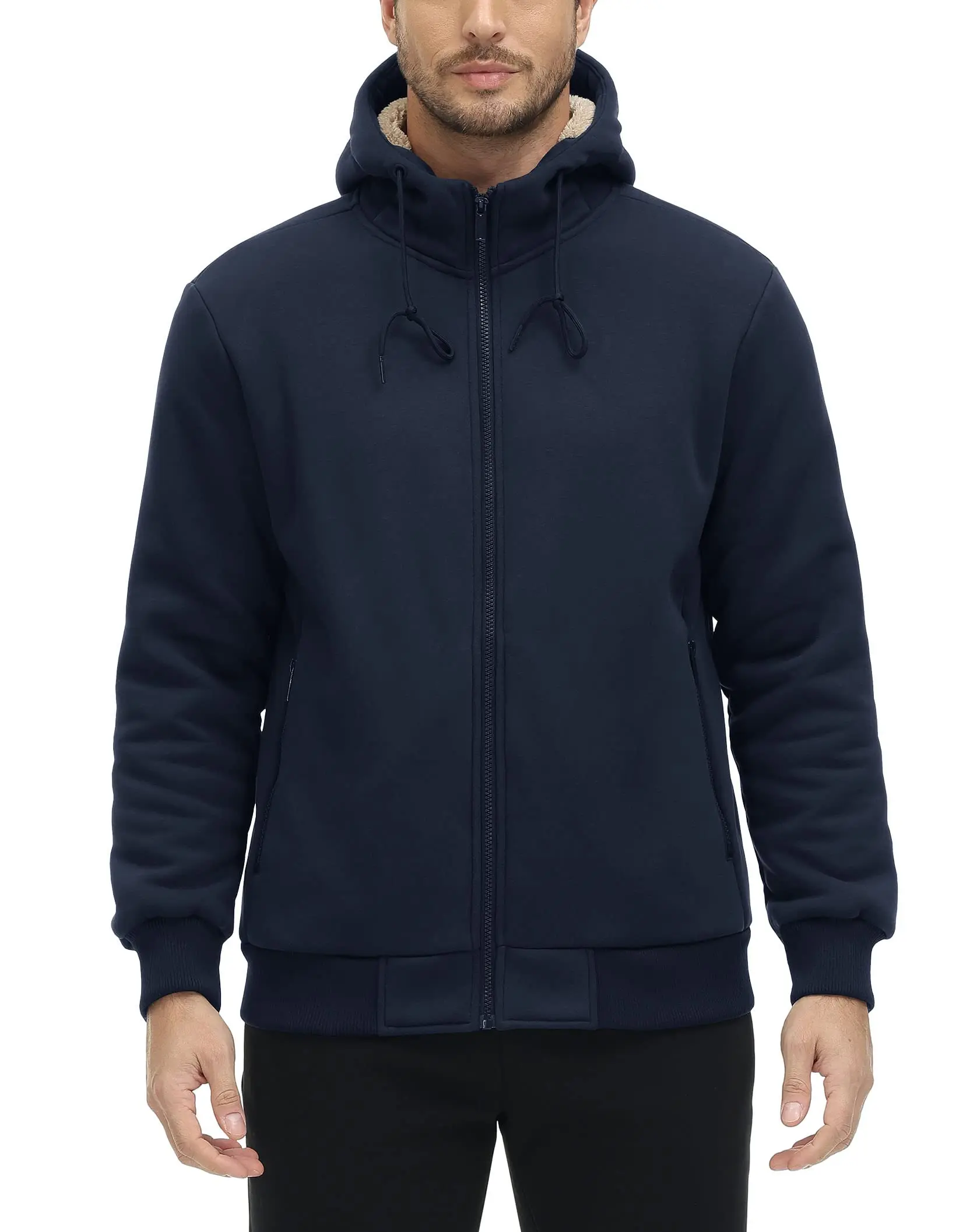 TACVASEN Fleece Lining Winter Hoodie Mens Sherpa Jackets Windproof Full Zip Warm Coats Climbing Hooded Casual Outwear Sportswear