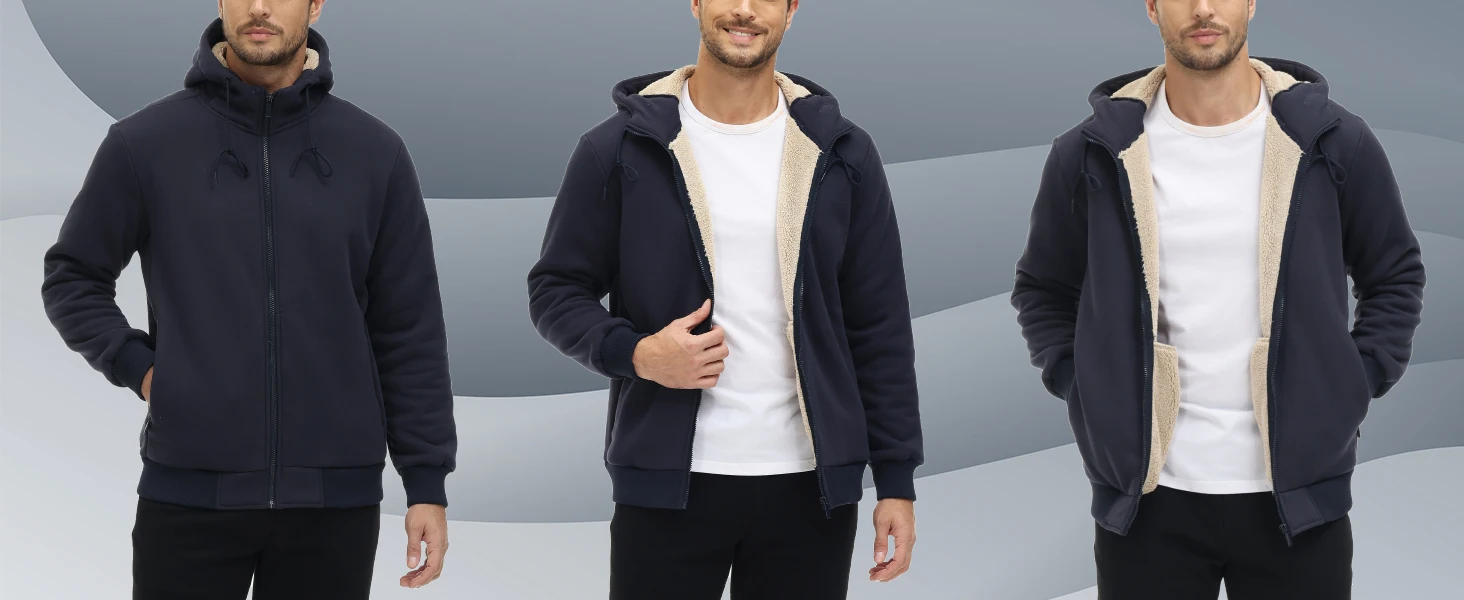 TACVASEN Fleece Lining Winter Hoodie Mens Sherpa Jackets Windproof Full Zip Warm Coats Climbing Hooded Casual Outwear Sportswear