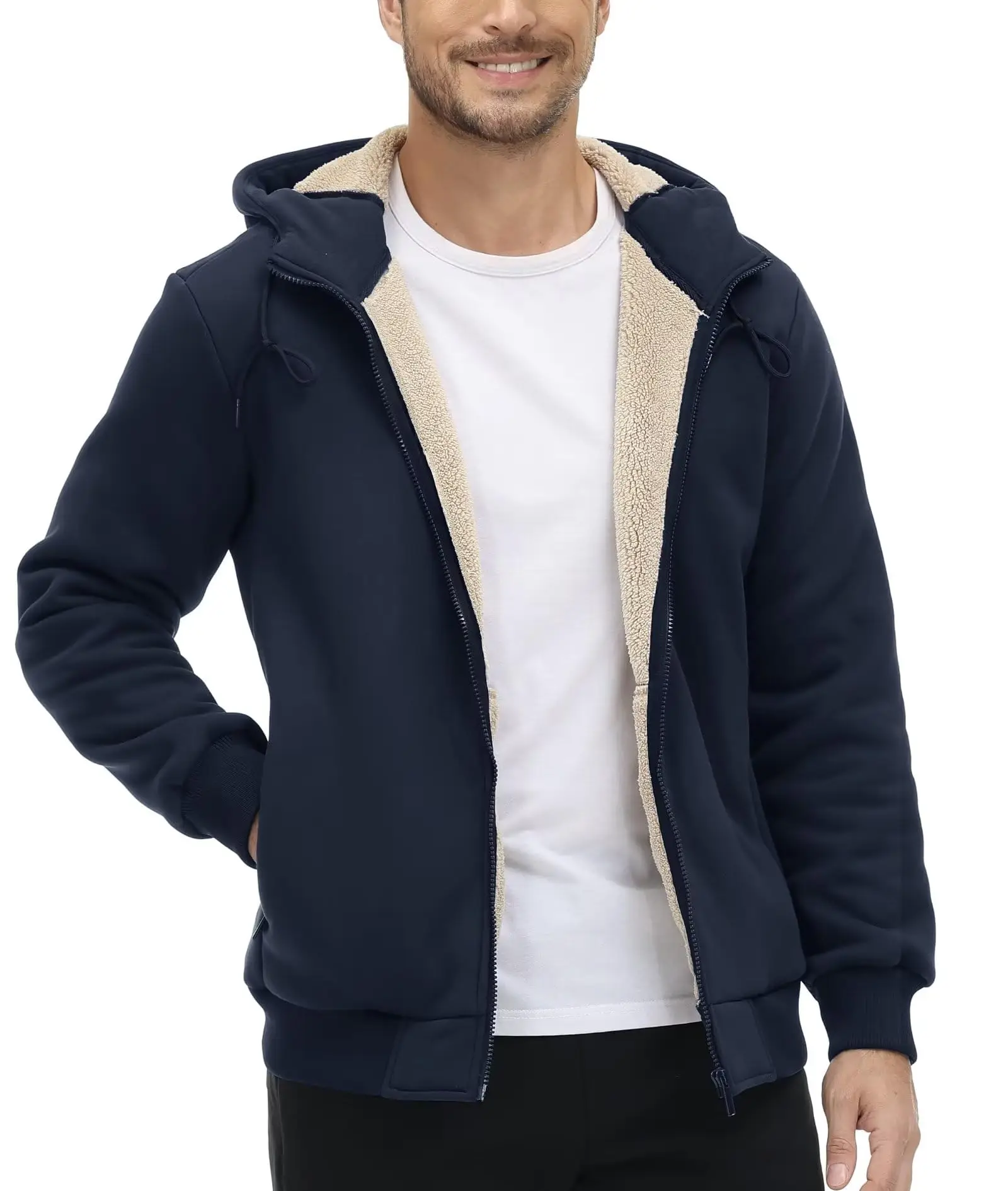 TACVASEN Fleece Lining Winter Hoodie Mens Sherpa Jackets Windproof Full Zip Warm Coats Climbing Hooded Casual Outwear Sportswear