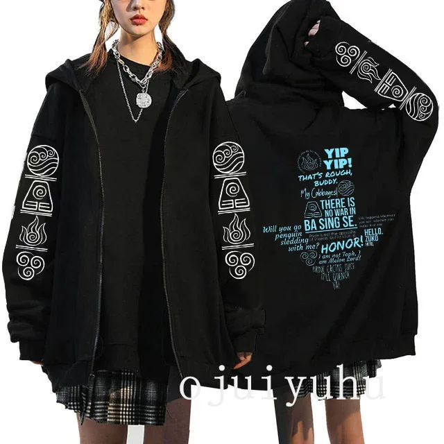 Avatar The Last Airbender Zip Up Hoodies Appa Yip Harajuku Print Zippper Jackets Sweatshirt Fashion Mange Vintage Y2k Streetwear