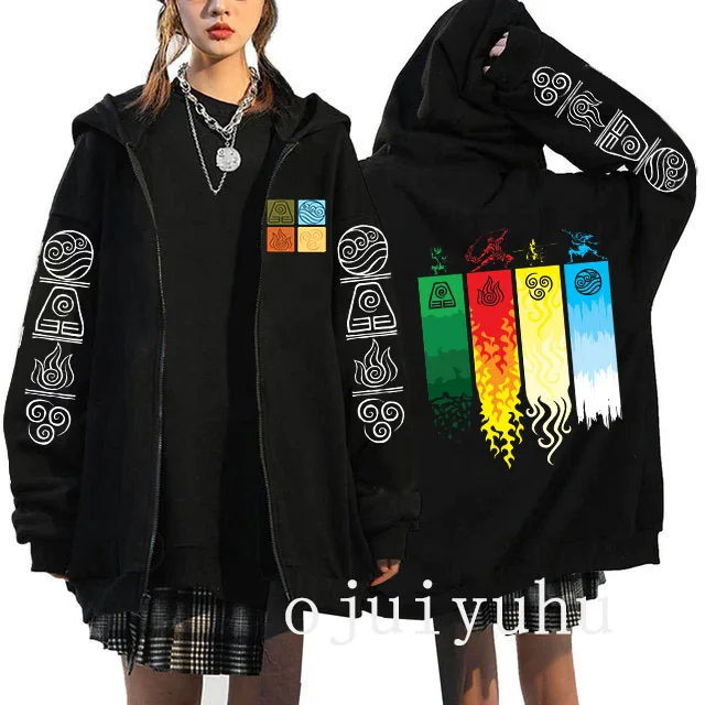 Avatar The Last Airbender Zip Up Hoodies Appa Yip Harajuku Print Zippper Jackets Sweatshirt Fashion Mange Vintage Y2k Streetwear