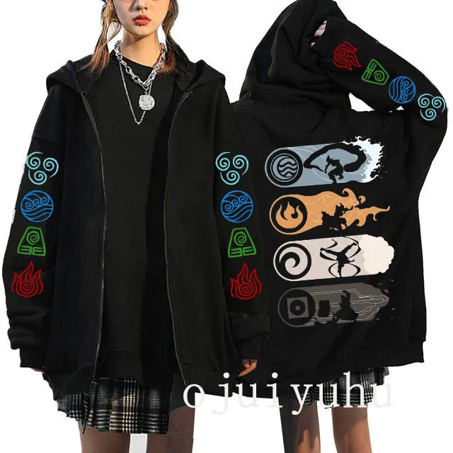 Avatar The Last Airbender Zip Up Hoodies Appa Yip Harajuku Print Zippper Jackets Sweatshirt Fashion Mange Vintage Y2k Streetwear