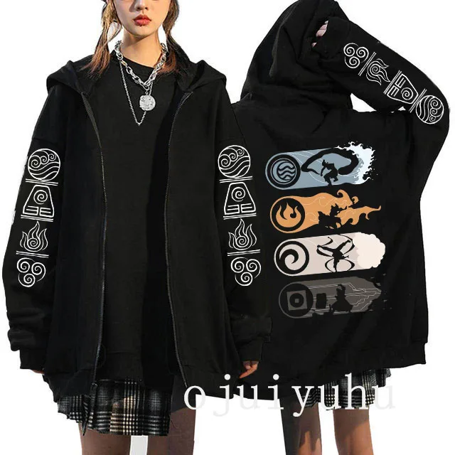 Avatar The Last Airbender Zip Up Hoodies Appa Yip Harajuku Print Zippper Jackets Sweatshirt Fashion Mange Vintage Y2k Streetwear