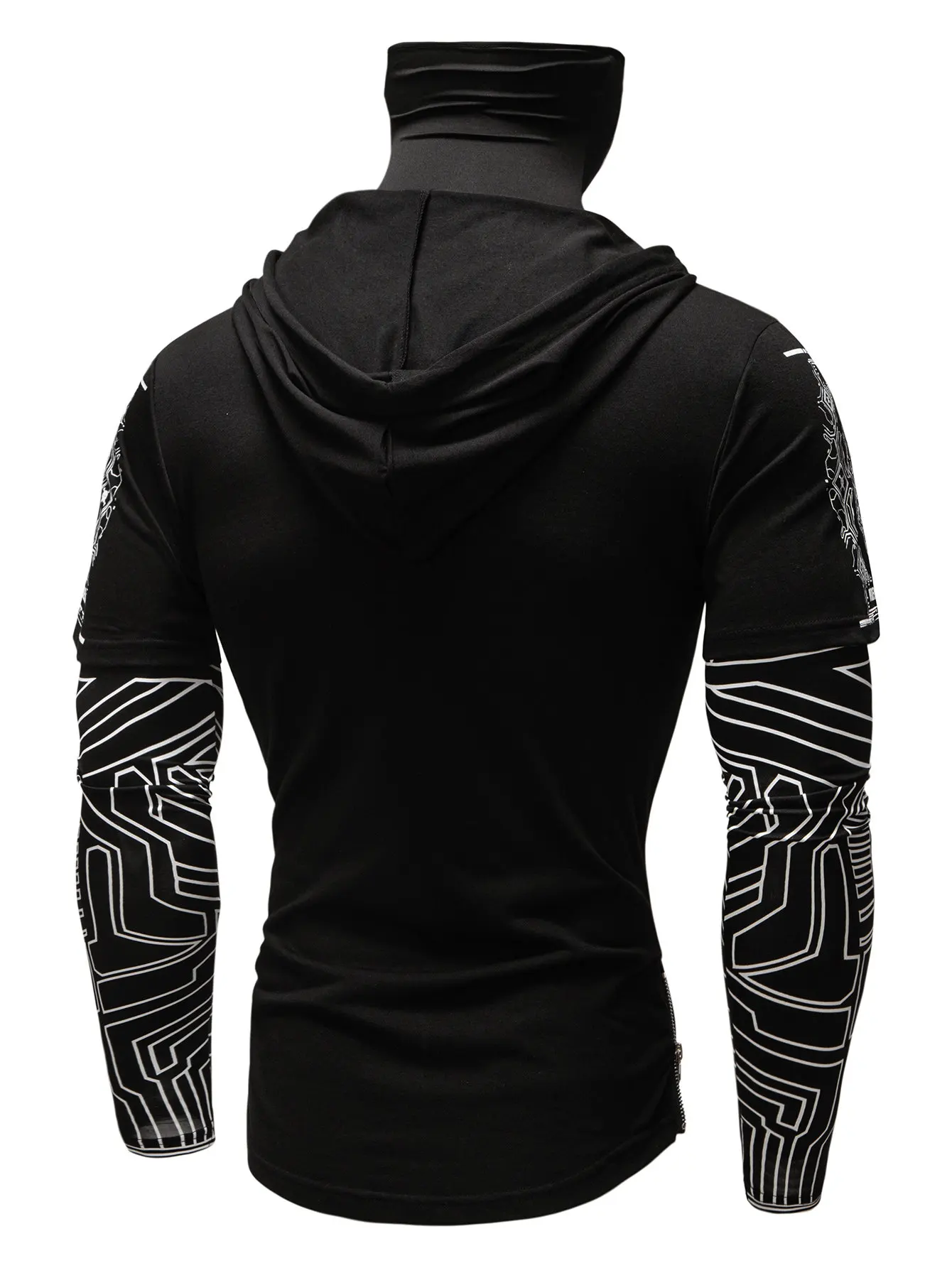 Men's Cyberpunk Hooded Short Sleeve Sweatshirts Streetwear Fashion Tech Print Tops Slim Fit Casual Hoodies Men Clothing