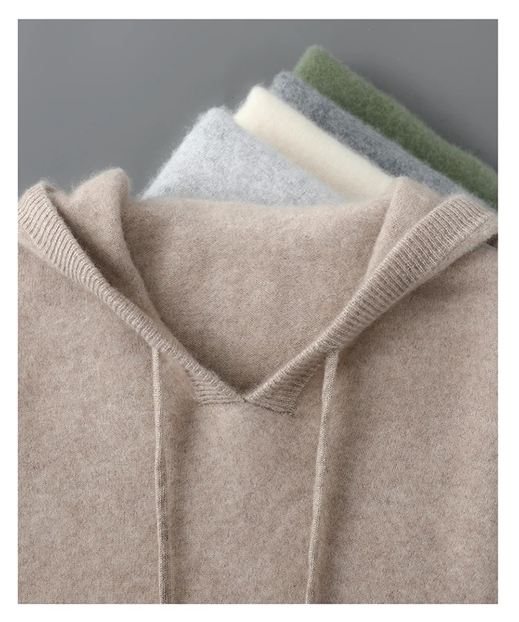 DjzDsm Autumn Winter Men's Sweater 100% Merino Wool Thick Hooded Pullover Soft Knitwear Casual Comfort Wool Clothing Tops