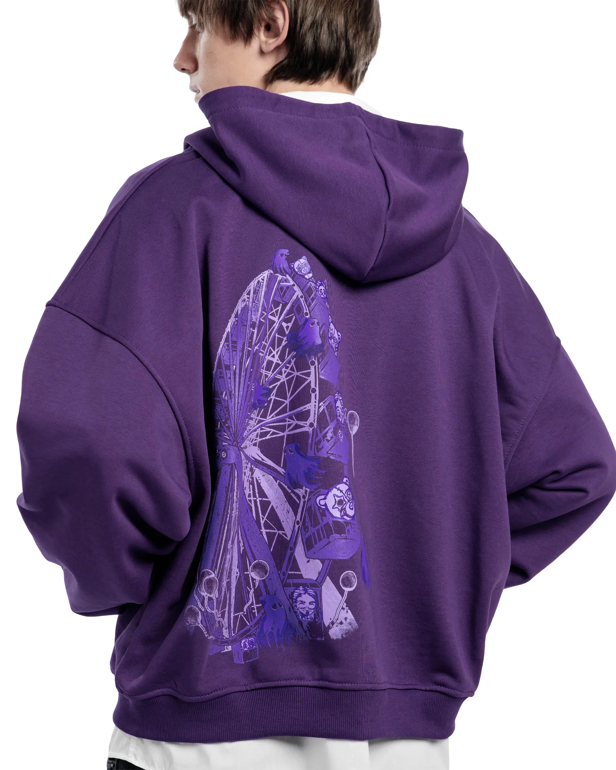 Streetwear Men Ghost wheel Zipper Hoodie Phantasmagoria Graphic Zip Hooded Pullover Sweatshirt Hip Hop Jacket Y2K Clothing Tops