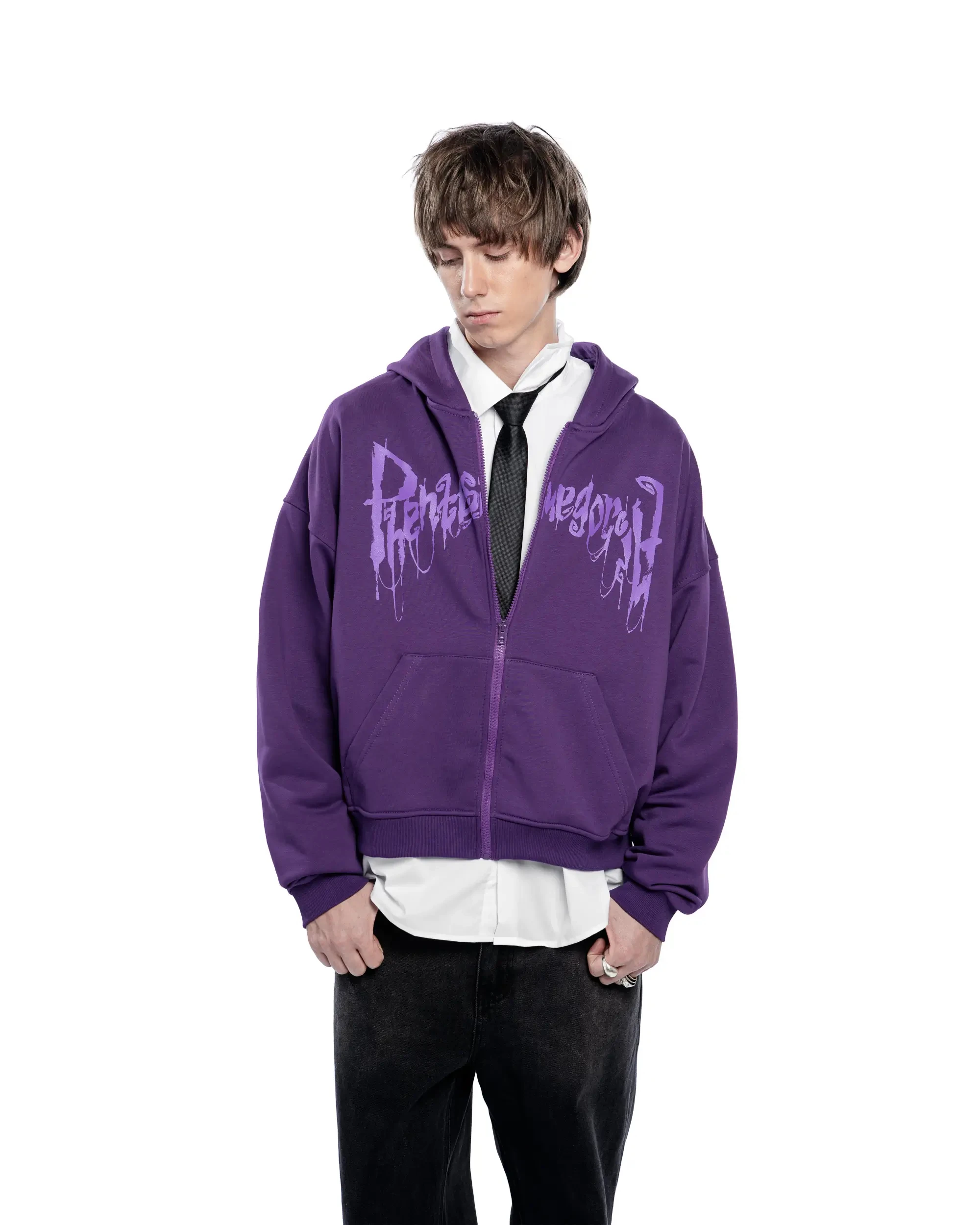 Streetwear Men Ghost wheel Zipper Hoodie Phantasmagoria Graphic Zip Hooded Pullover Sweatshirt Hip Hop Jacket Y2K Clothing Tops
