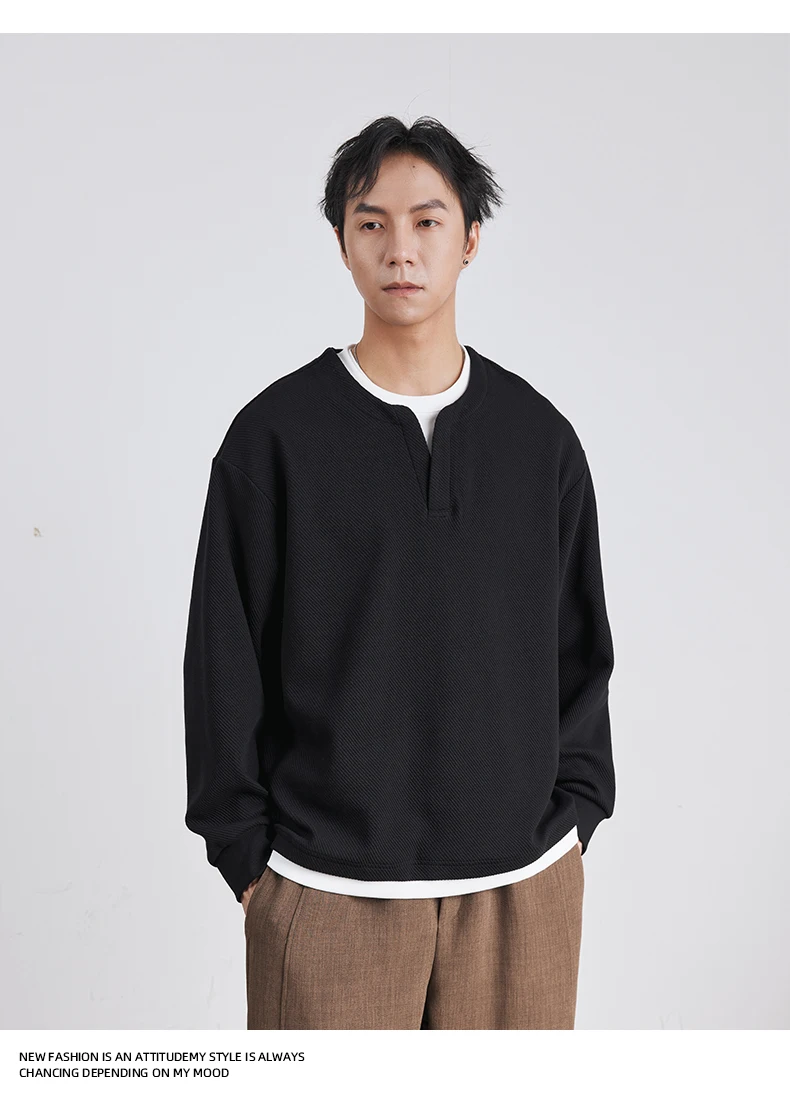 Autumn New Fashion High-end Fake Two-piece Sweatshirt Men's Loose Trendy Pullover Casual Bottoming Shirt Long-sleeved Top Men