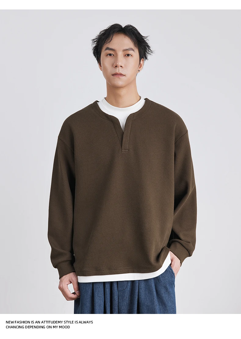 Autumn New Fashion High-end Fake Two-piece Sweatshirt Men's Loose Trendy Pullover Casual Bottoming Shirt Long-sleeved Top Men