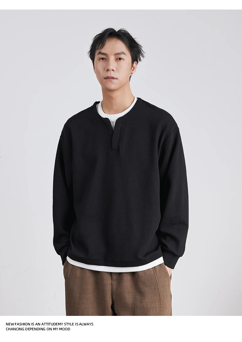 Autumn New Fashion High-end Fake Two-piece Sweatshirt Men's Loose Trendy Pullover Casual Bottoming Shirt Long-sleeved Top Men