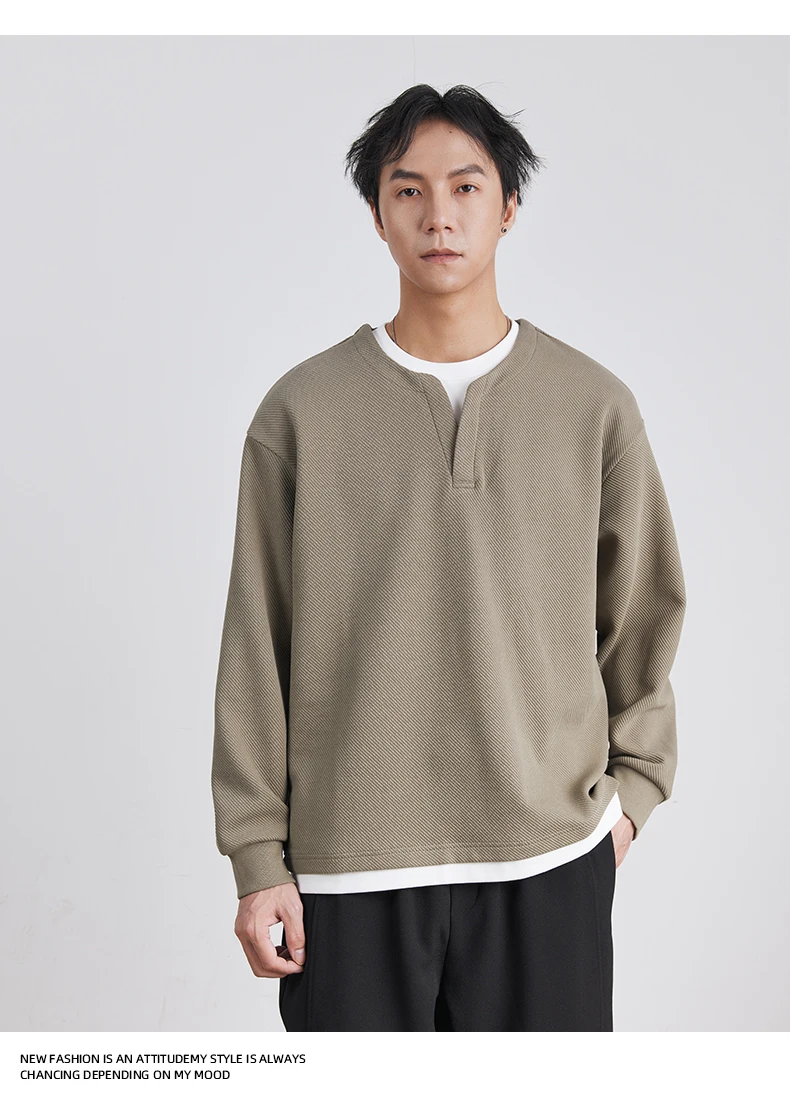 Autumn New Fashion High-end Fake Two-piece Sweatshirt Men's Loose Trendy Pullover Casual Bottoming Shirt Long-sleeved Top Men