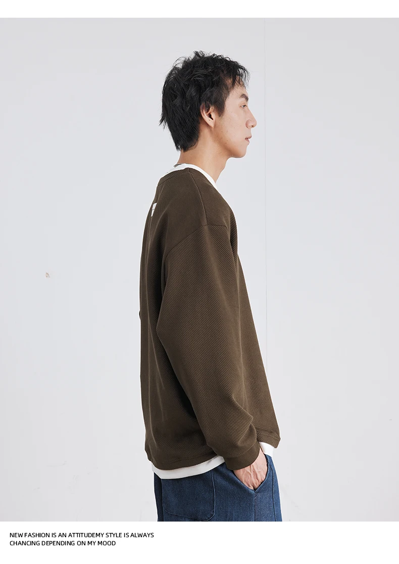 Autumn New Fashion High-end Fake Two-piece Sweatshirt Men's Loose Trendy Pullover Casual Bottoming Shirt Long-sleeved Top Men