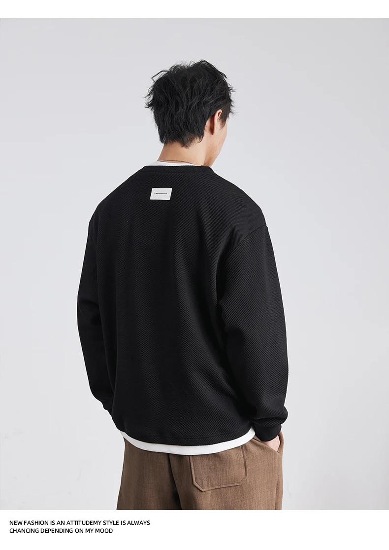 Autumn New Fashion High-end Fake Two-piece Sweatshirt Men's Loose Trendy Pullover Casual Bottoming Shirt Long-sleeved Top Men