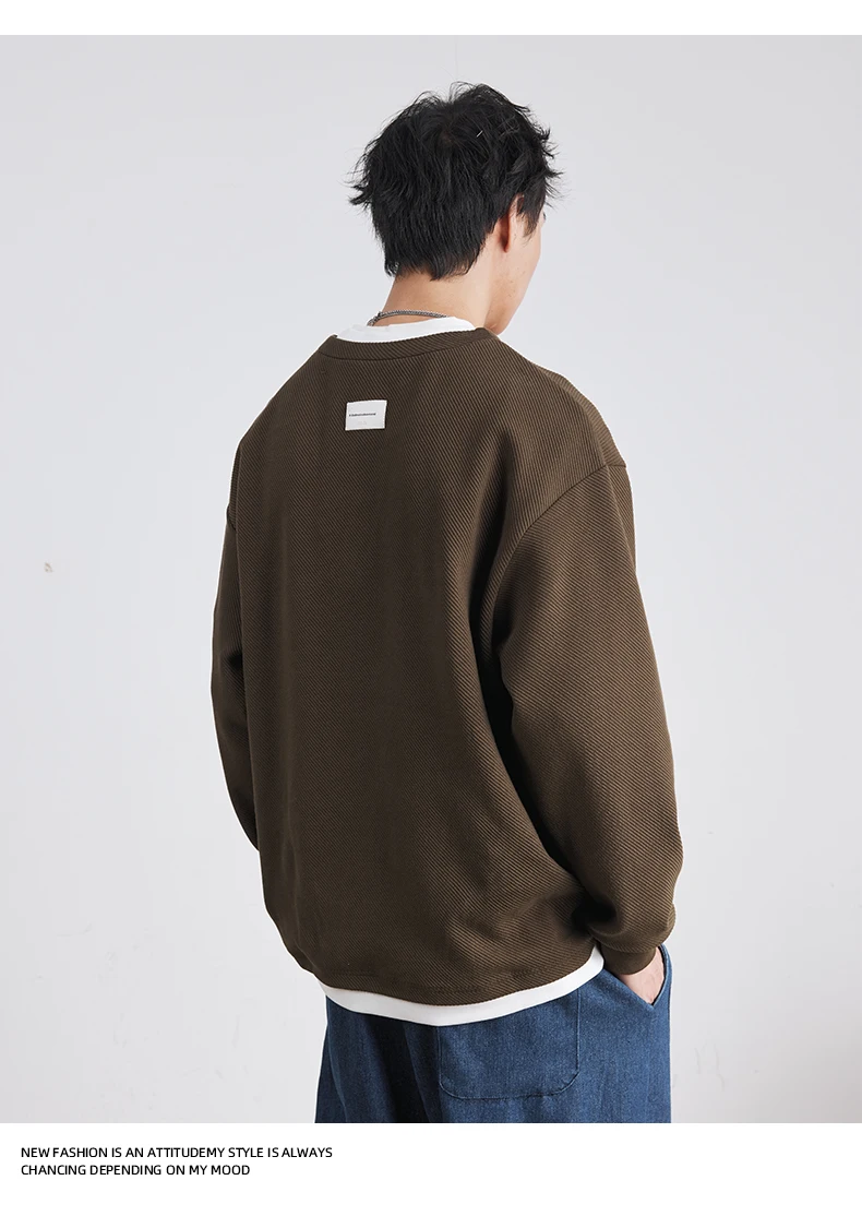 Autumn New Fashion High-end Fake Two-piece Sweatshirt Men's Loose Trendy Pullover Casual Bottoming Shirt Long-sleeved Top Men