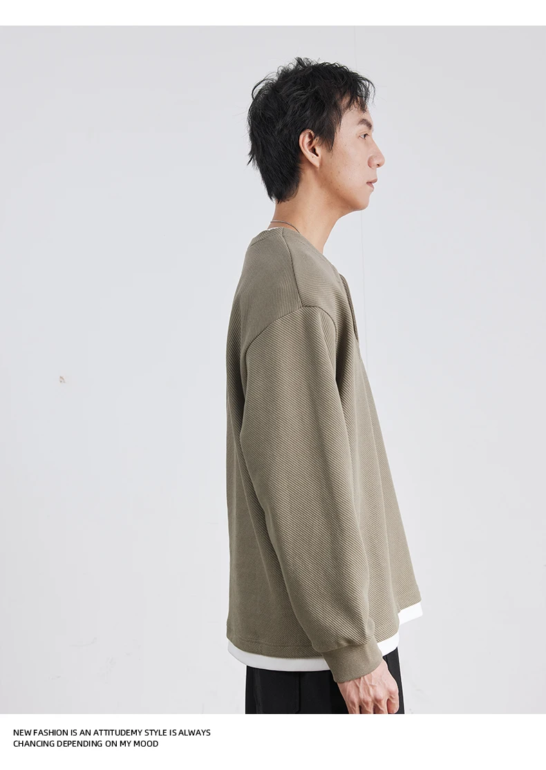 Autumn New Fashion High-end Fake Two-piece Sweatshirt Men's Loose Trendy Pullover Casual Bottoming Shirt Long-sleeved Top Men