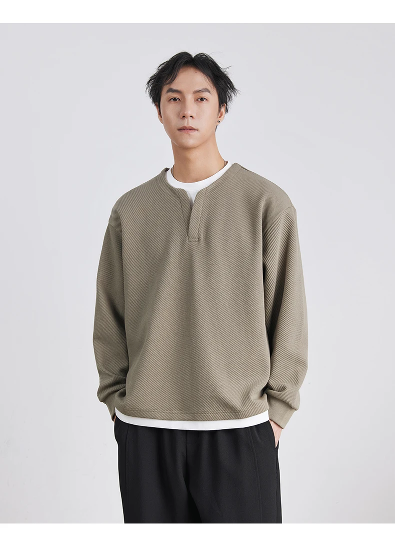 Autumn New Fashion High-end Fake Two-piece Sweatshirt Men's Loose Trendy Pullover Casual Bottoming Shirt Long-sleeved Top Men