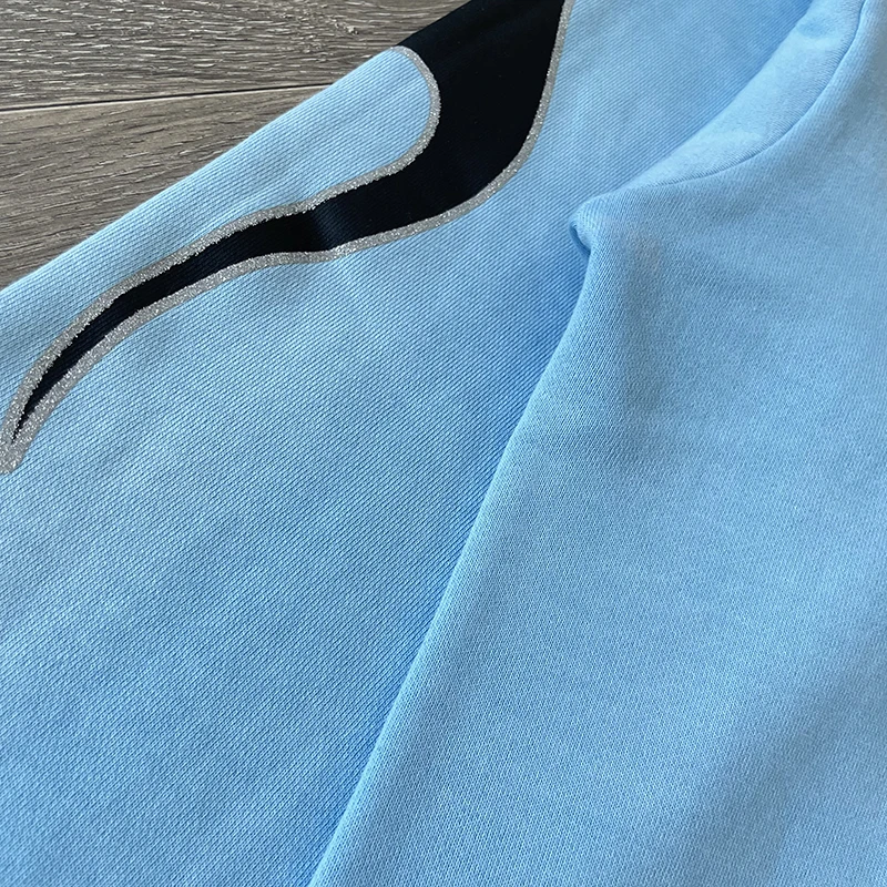Blue Vintage Washed Hoodie Big Logo Washed Water Zipper Sweater for Men and Women