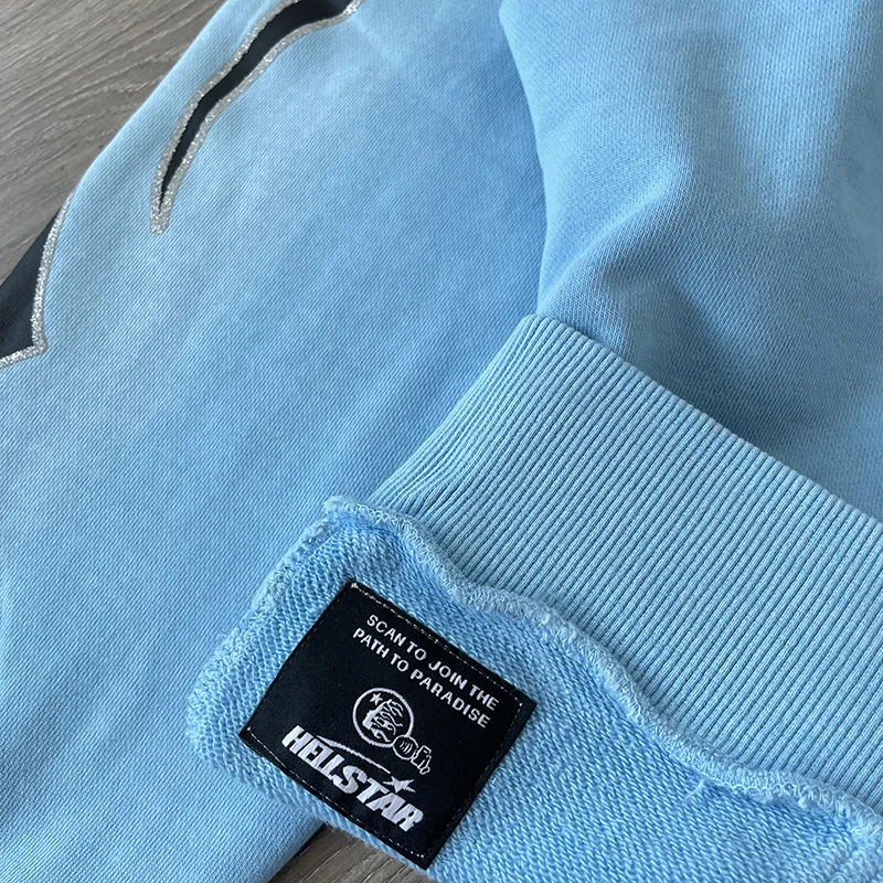 Blue Vintage Washed Hoodie Big Logo Washed Water Zipper Sweater for Men and Women