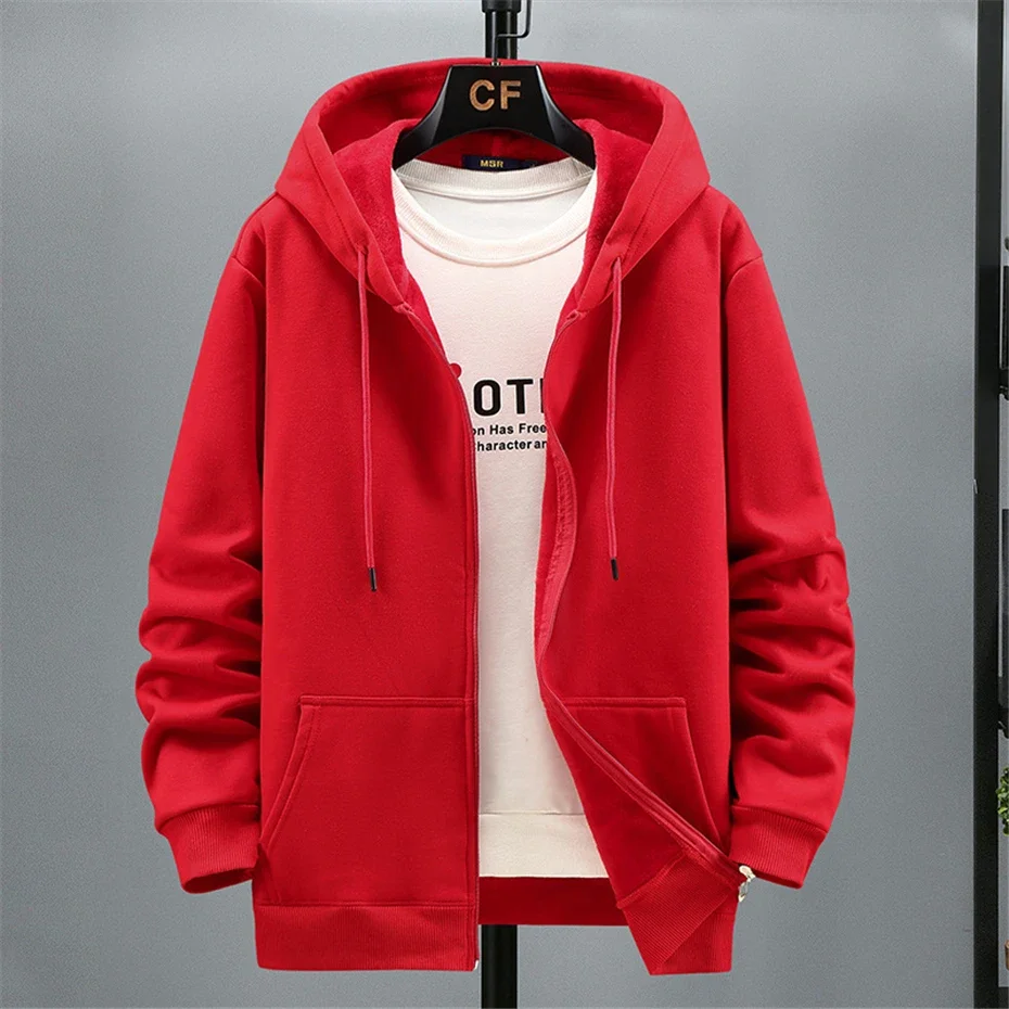 Big Size Hoodie Men Hood Long Sleeve Sweatshirt Male Zip-up Loose Cotton Fleece-lined Casual Top Zipper Large Fat Plus 10XL 12XL