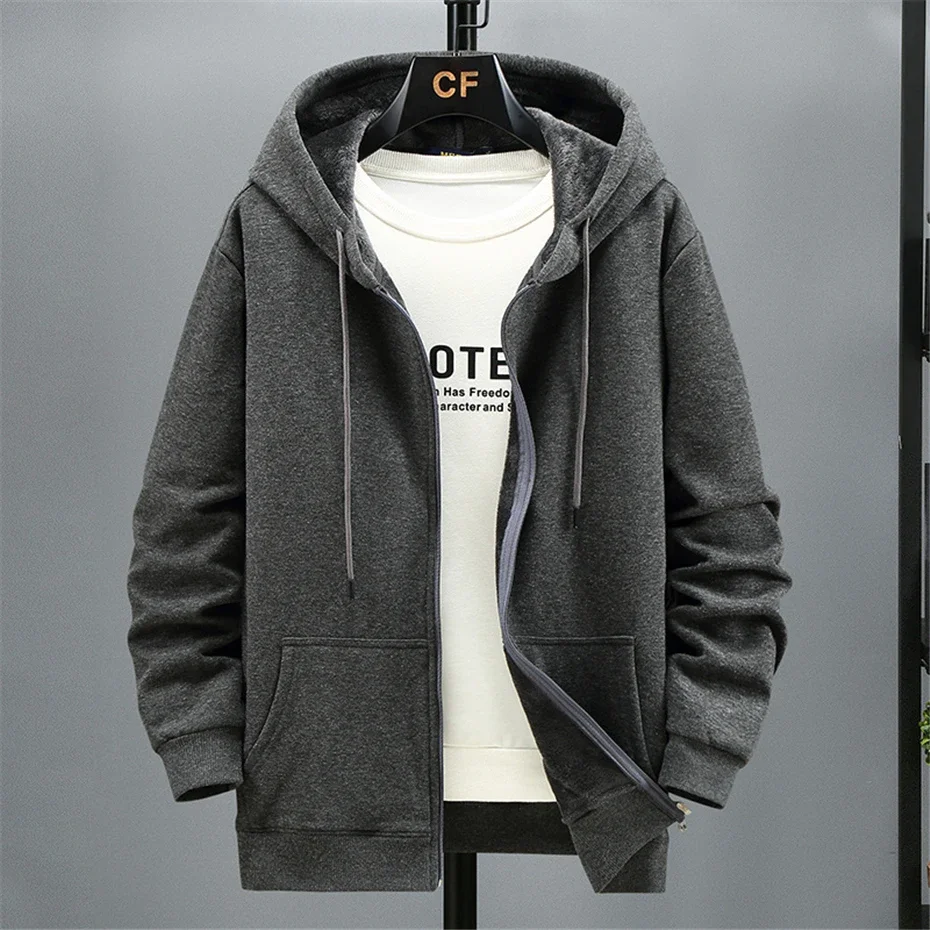 Big Size Hoodie Men Hood Long Sleeve Sweatshirt Male Zip-up Loose Cotton Fleece-lined Casual Top Zipper Large Fat Plus 10XL 12XL