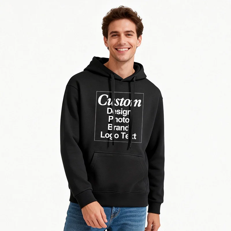 High Quality Custom Hoodie Cotton Sweatshirt Print Embroidery Brand Logo Text Photo Design Men Women Famliy Team Clothing 300g