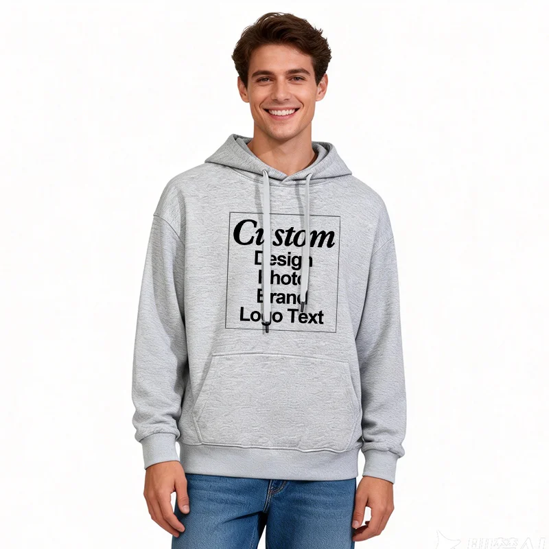 High Quality Custom Hoodie Cotton Sweatshirt Print Embroidery Brand Logo Text Photo Design Men Women Famliy Team Clothing 300g