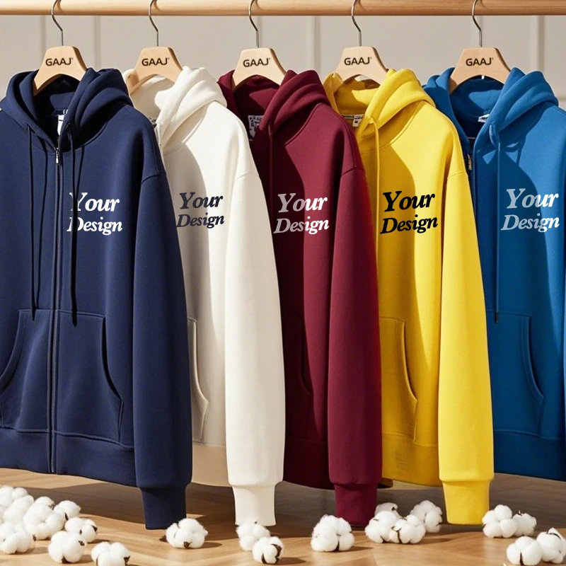 Top Quality Custom Cotton Zipper Hoodie Print Photo Text Brand Logo Men Womens Thick Fleece Autumn Winter Warm Sweatshirt 350gsm
