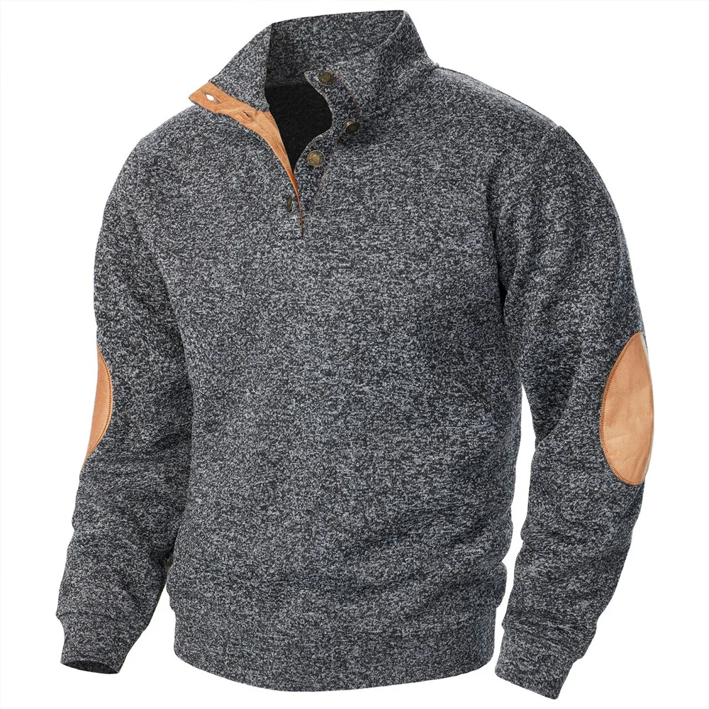Men's Autumn Sweatshirt Patchwork Contrast Color Hoodies Stand Collar Men Botton Down Vintage Pullovers