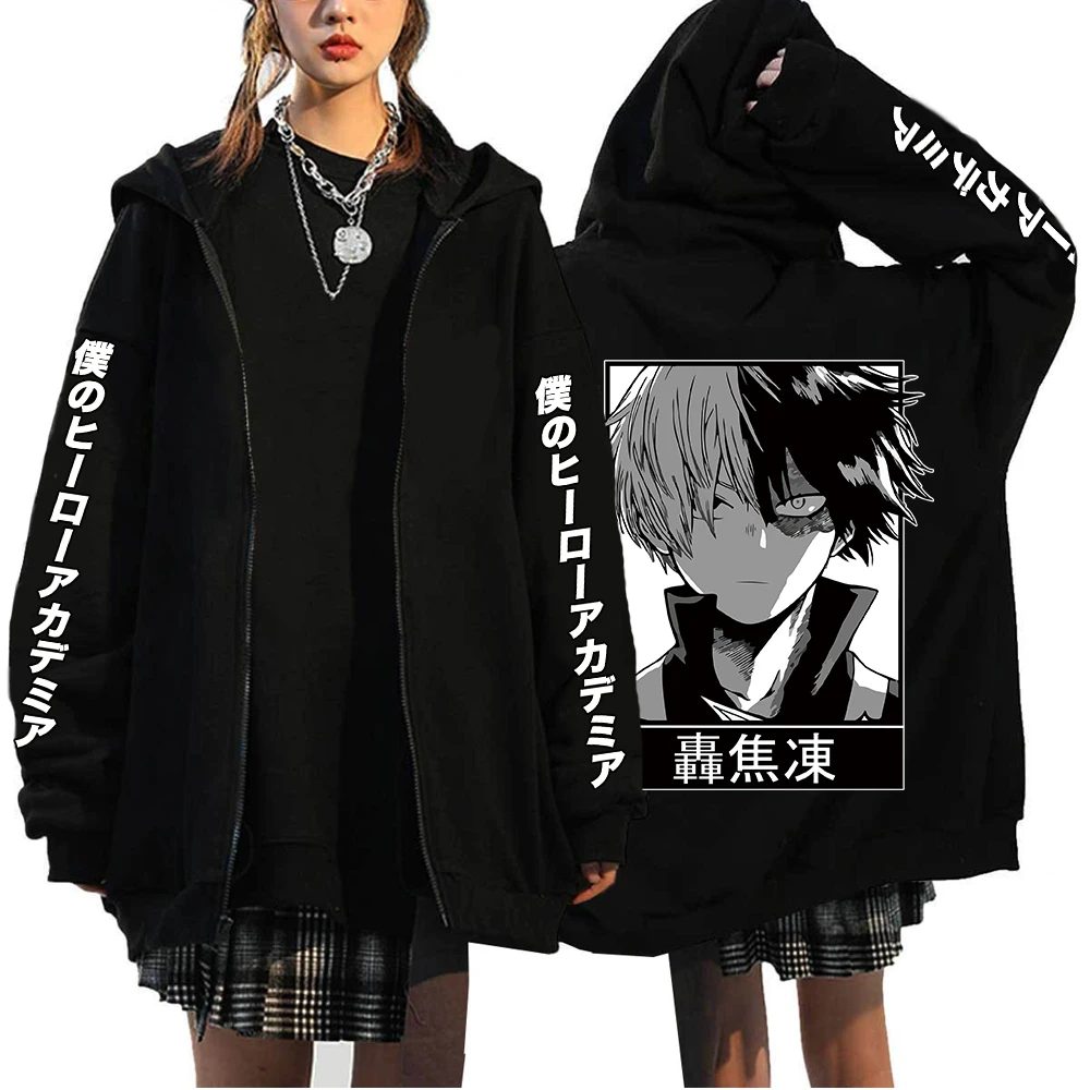 Anime My Hero Academia Todoroki Shoto Zip Up Hoodies Funny Bakugou Katsuki Harajuku Oversize Streetwear Clothes zipper coats