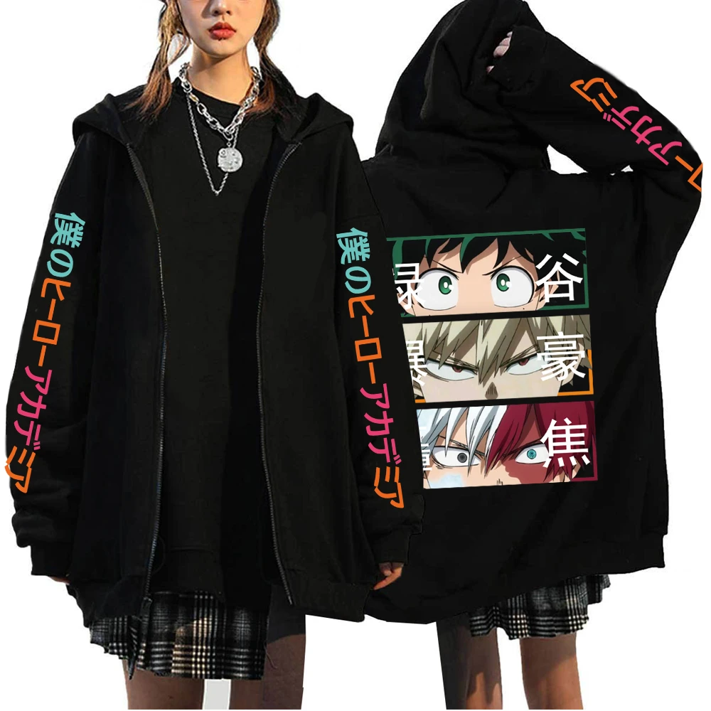 Anime My Hero Academia Todoroki Shoto Zip Up Hoodies Funny Bakugou Katsuki Harajuku Oversize Streetwear Clothes zipper coats