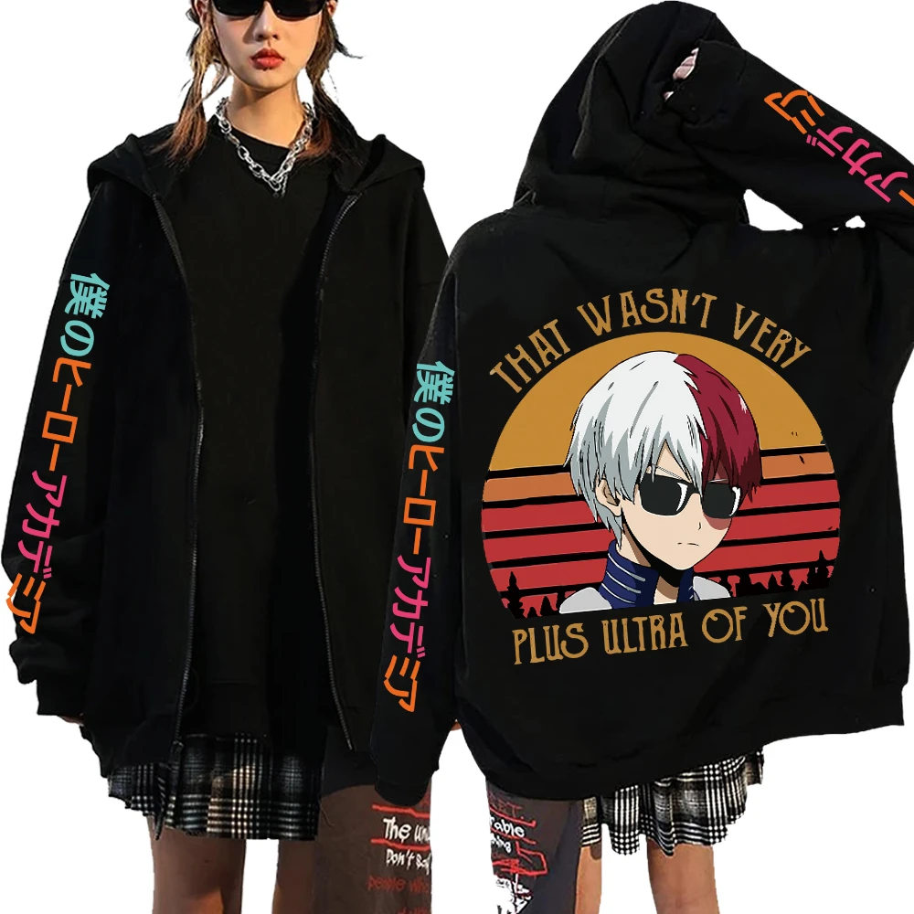 Anime My Hero Academia Todoroki Shoto Zip Up Hoodies Funny Bakugou Katsuki Harajuku Oversize Streetwear Clothes zipper coats