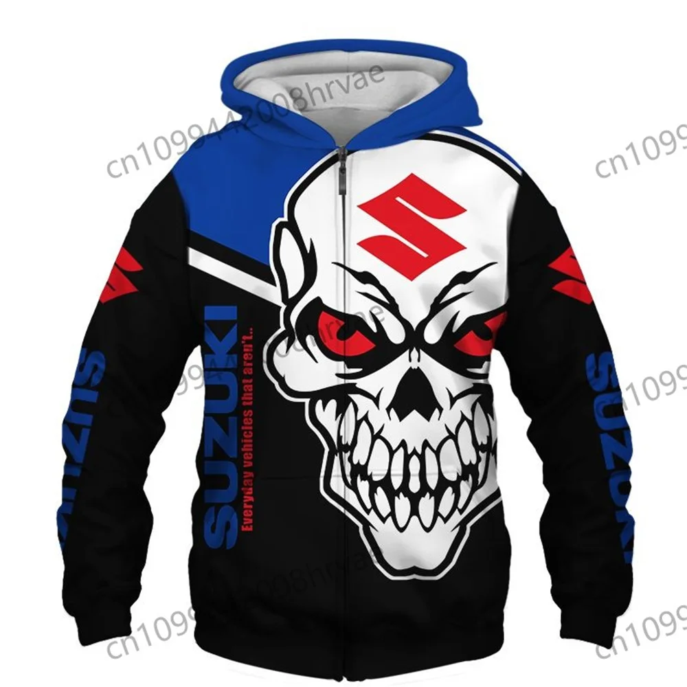 Men's Suzuki motorcycle racing hoodie, 3D digital print hooded sweatshirt, stylish zip-up jacket, casual sportswear