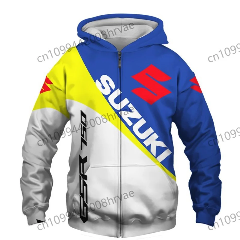 Men's Suzuki motorcycle racing hoodie, 3D digital print hooded sweatshirt, stylish zip-up jacket, casual sportswear