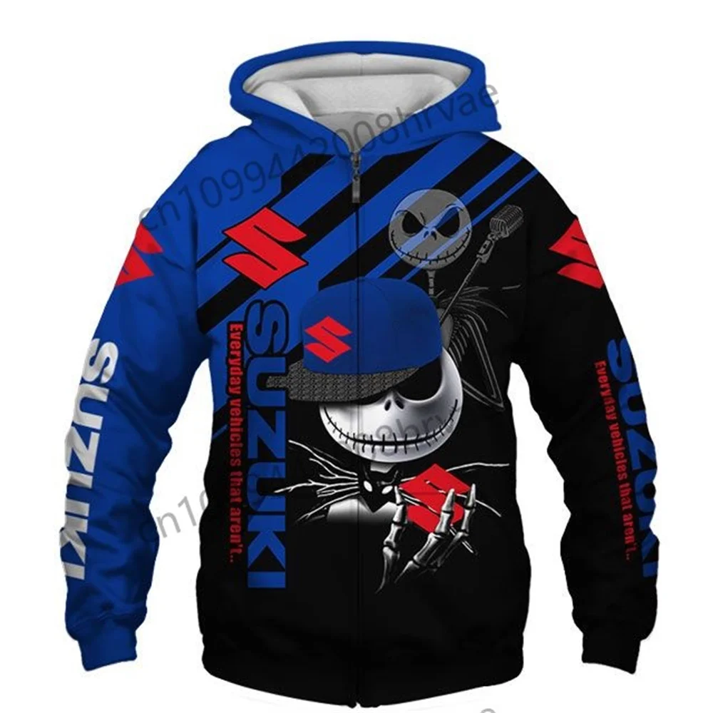 Men's Suzuki motorcycle racing hoodie, 3D digital print hooded sweatshirt, stylish zip-up jacket, casual sportswear