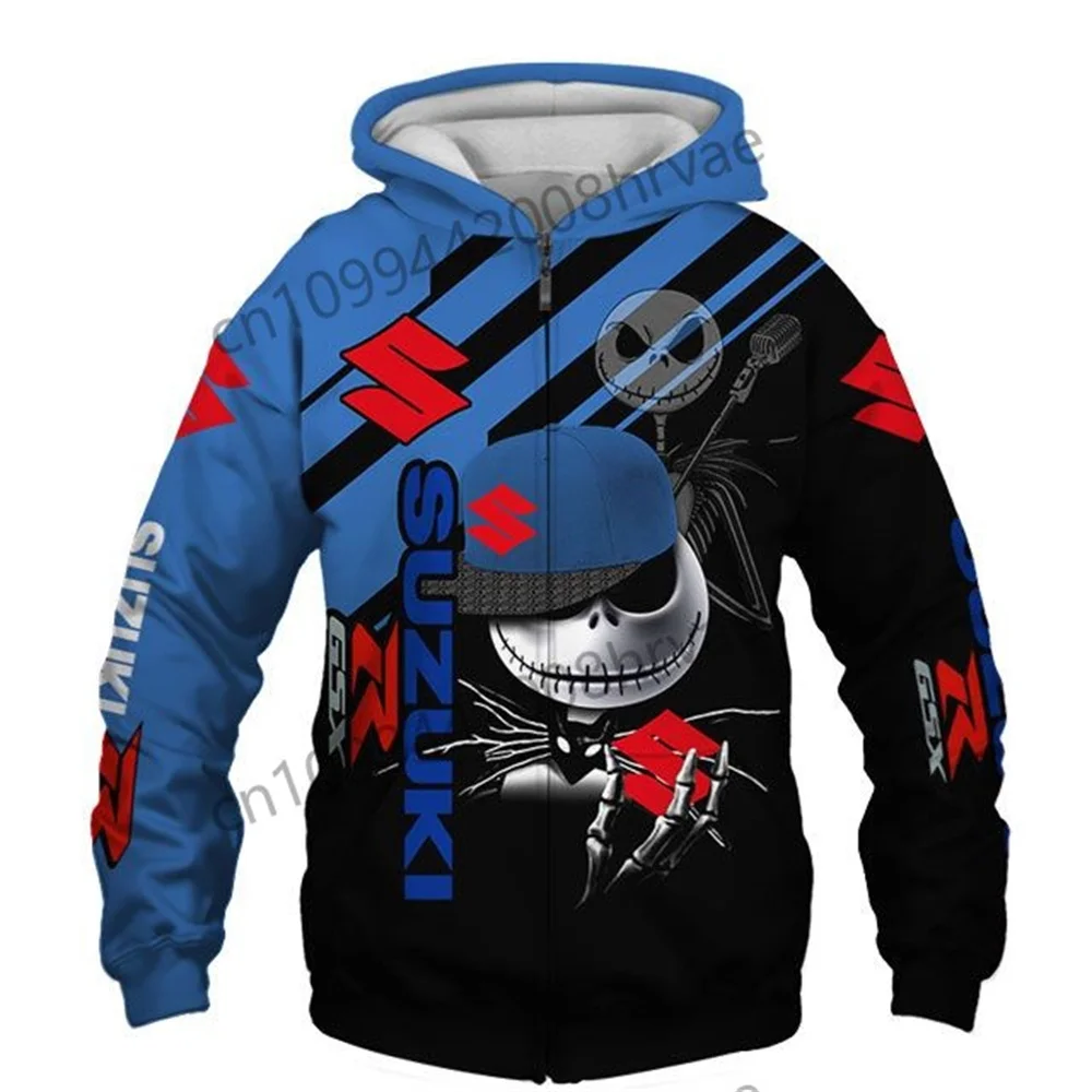 Men's Suzuki motorcycle racing hoodie, 3D digital print hooded sweatshirt, stylish zip-up jacket, casual sportswear