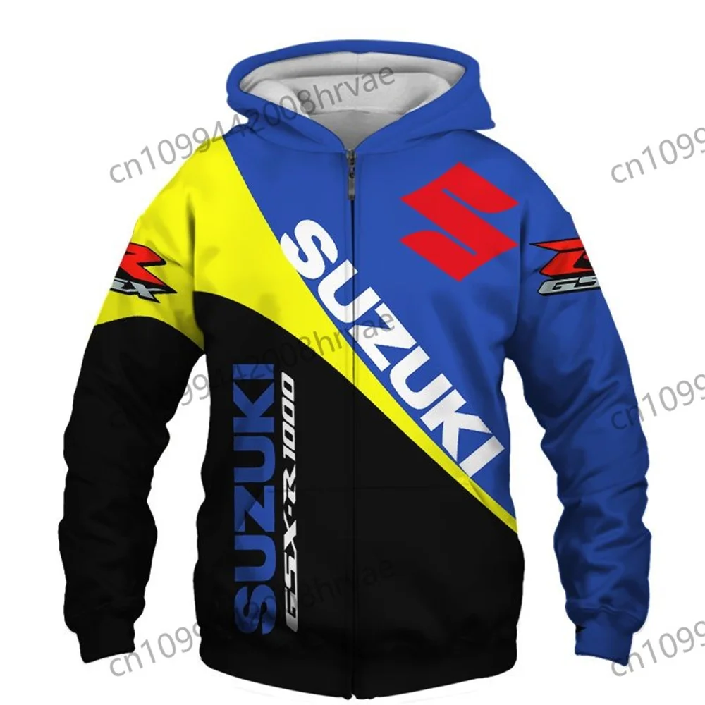 Men's Suzuki motorcycle racing hoodie, 3D digital print hooded sweatshirt, stylish zip-up jacket, casual sportswear