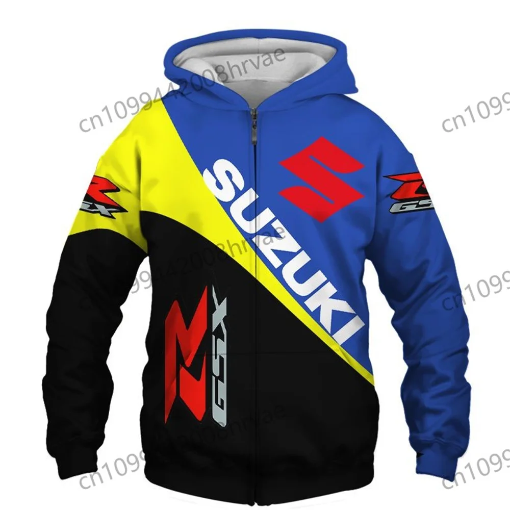 Men's Suzuki motorcycle racing hoodie, 3D digital print hooded sweatshirt, stylish zip-up jacket, casual sportswear