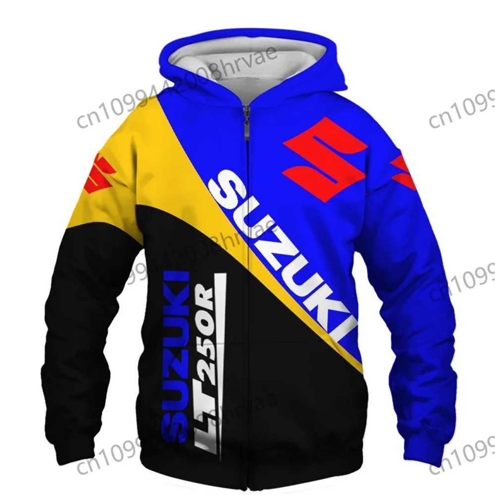 Men's Suzuki motorcycle racing hoodie, 3D digital print hooded sweatshirt, stylish zip-up jacket, casual sportswear