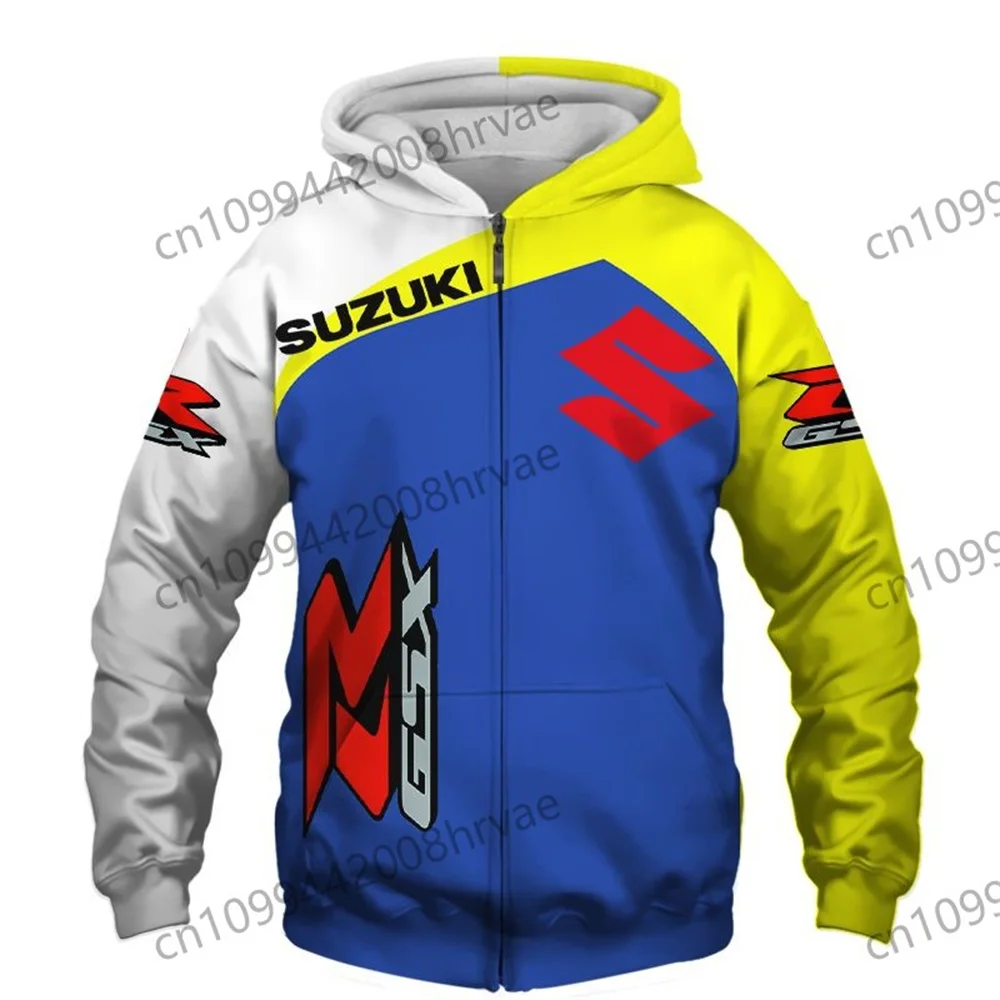 Men's Suzuki motorcycle racing hoodie, 3D digital print hooded sweatshirt, stylish zip-up jacket, casual sportswear