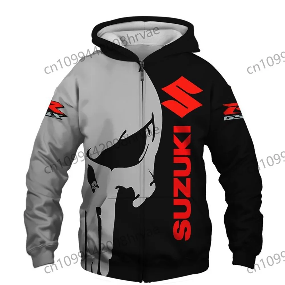 Men's Suzuki motorcycle racing hoodie, 3D digital print hooded sweatshirt, stylish zip-up jacket, casual sportswear