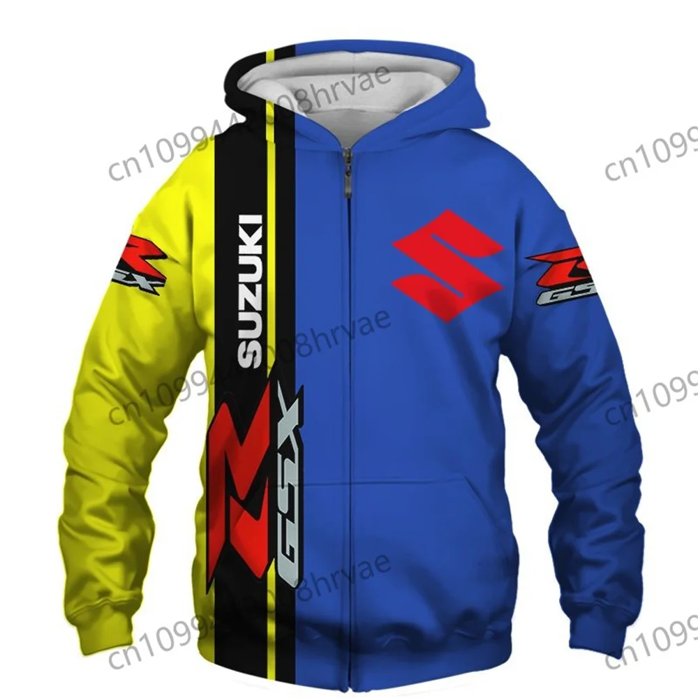Men's Suzuki motorcycle racing hoodie, 3D digital print hooded sweatshirt, stylish zip-up jacket, casual sportswear