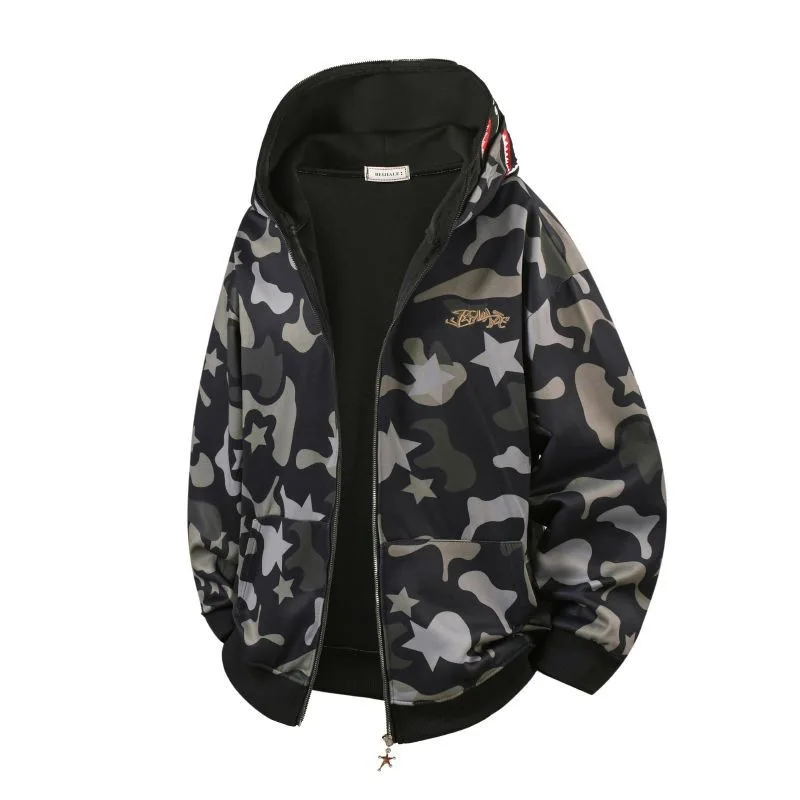 New Autumn and Winter Fashion Trend Printed American Retro Sports Hoodie Men's Casual Loose Comfortable Plus Size Jacket M-3XL