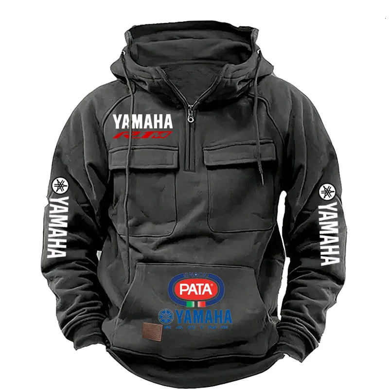 Yamaha Men's Muscle Movement Workwear Style Spring-Autumn New Model Fashion Solid Color Multi-Pocket Long-Sleeved Hooded Sweats