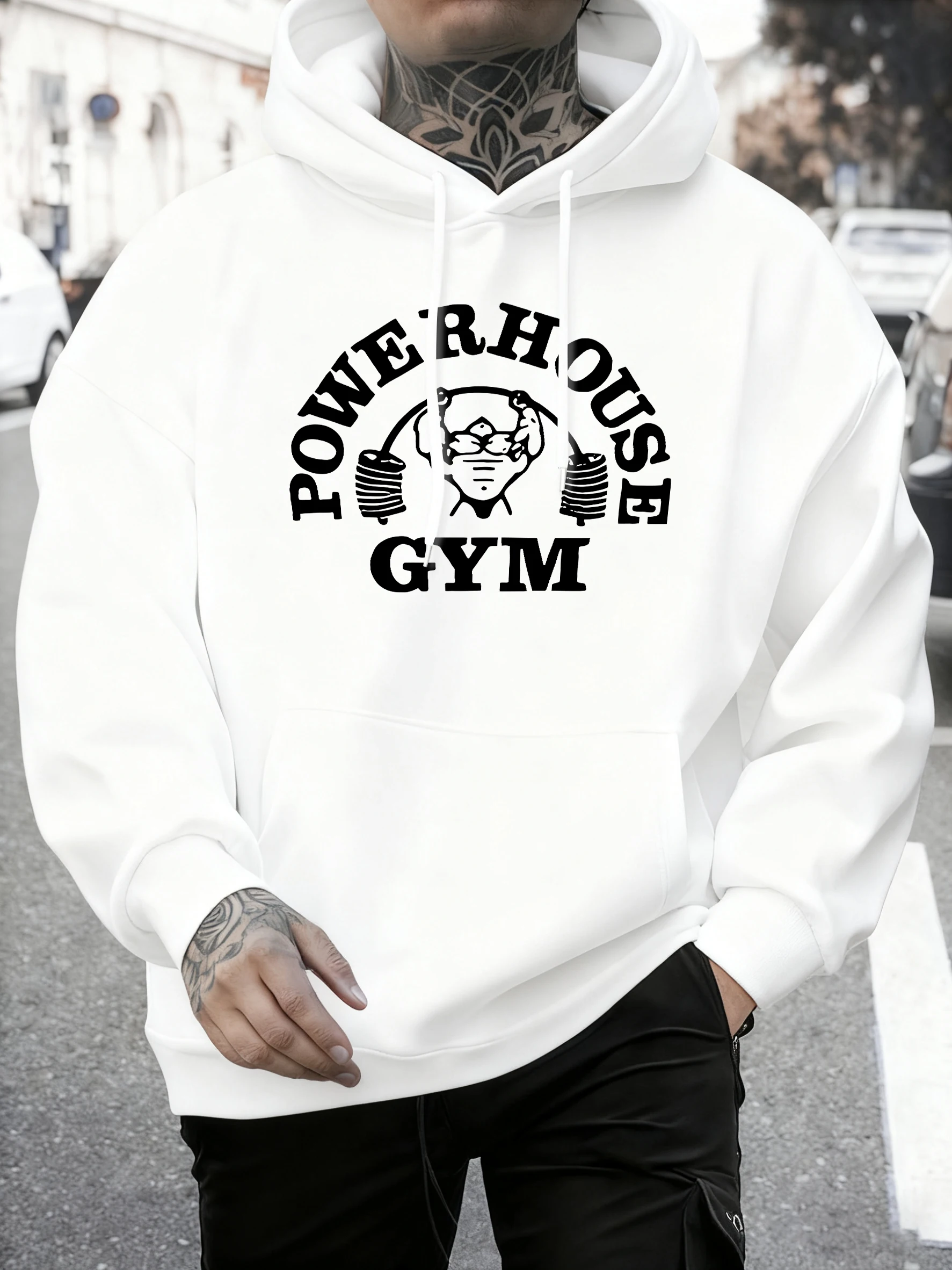 Powerhouse Gym Letter Printing Men Comfy Basics Hoodie Fleece Pullovers Simple O-Neck Long Sleeve Unisex Street Hip Hop Clothes