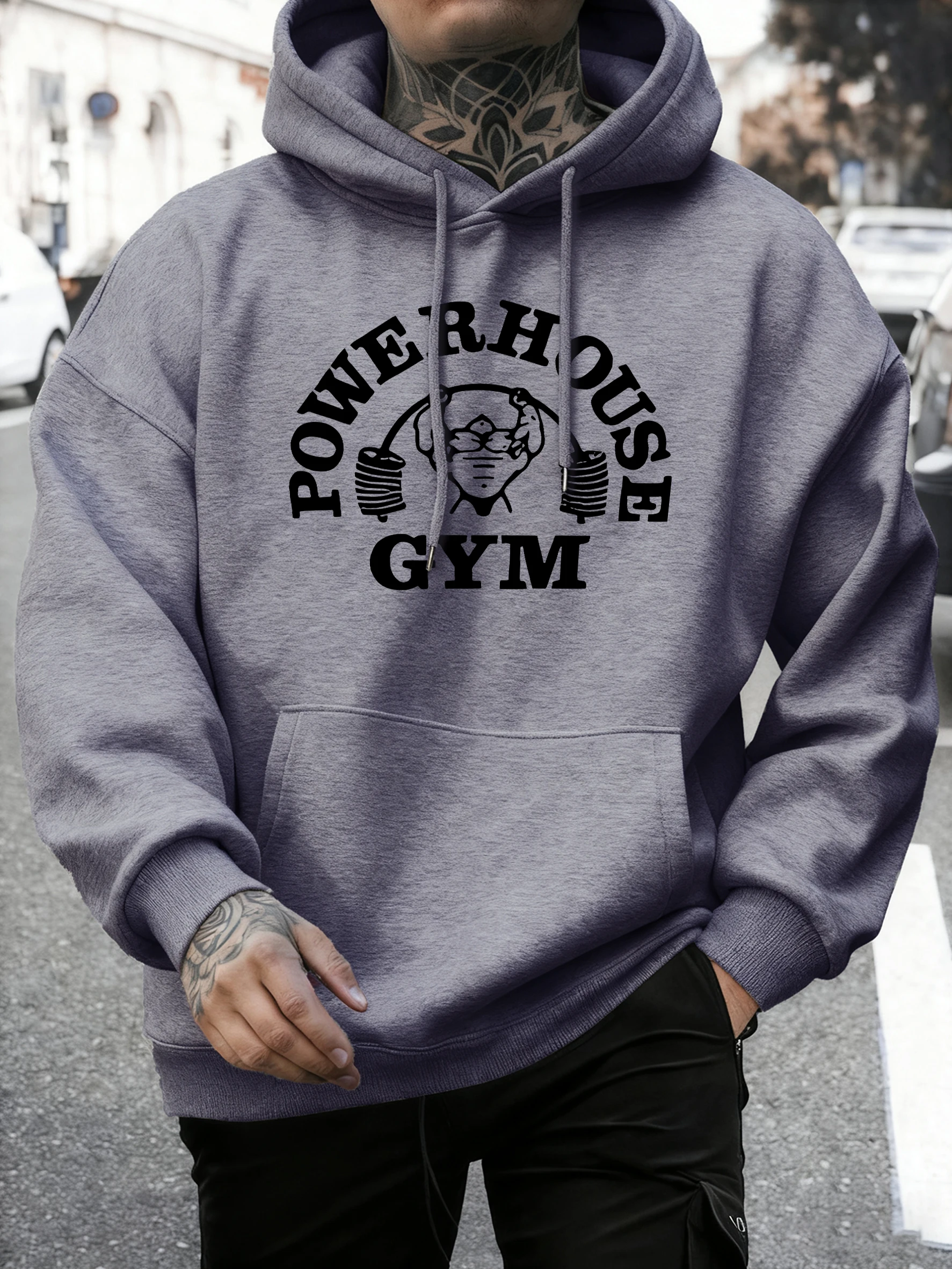 Powerhouse Gym Letter Printing Men Comfy Basics Hoodie Fleece Pullovers Simple O-Neck Long Sleeve Unisex Street Hip Hop Clothes