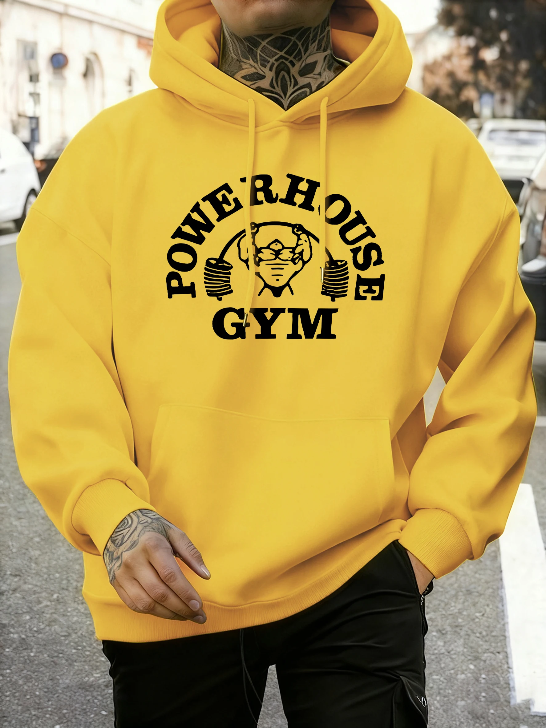 Powerhouse Gym Letter Printing Men Comfy Basics Hoodie Fleece Pullovers Simple O-Neck Long Sleeve Unisex Street Hip Hop Clothes