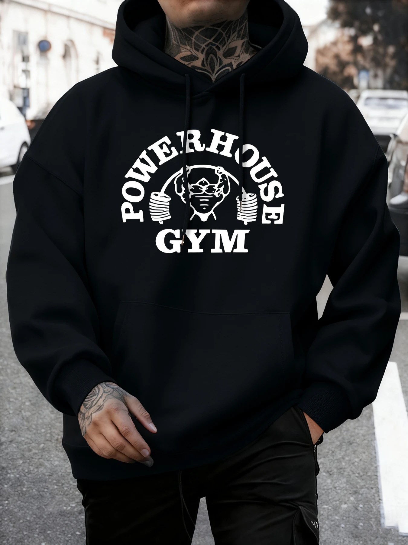 Powerhouse Gym Letter Printing Men Comfy Basics Hoodie Fleece Pullovers Simple O-Neck Long Sleeve Unisex Street Hip Hop Clothes